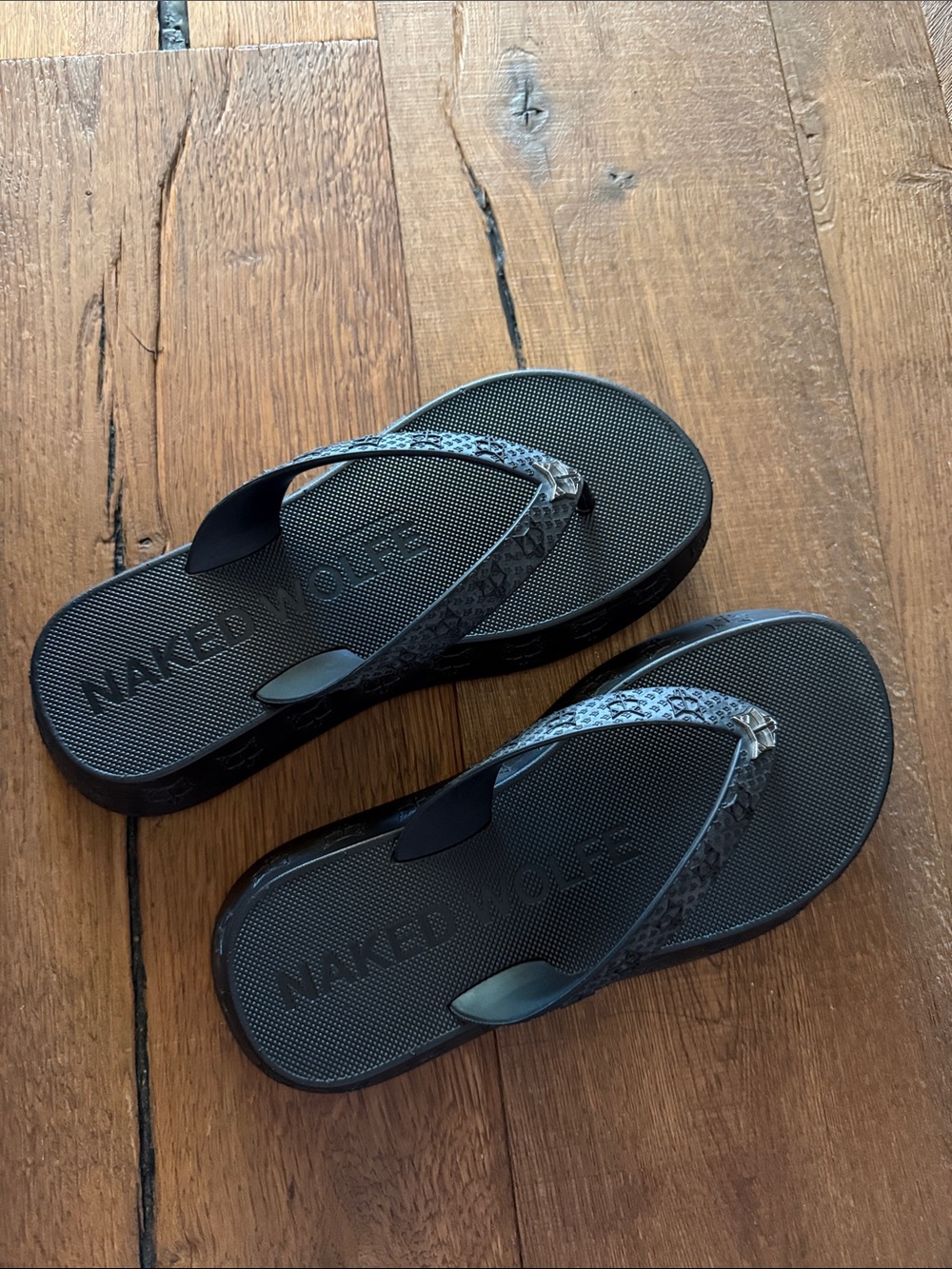Naked Wolfe Black Embossed Platform Flip Flops